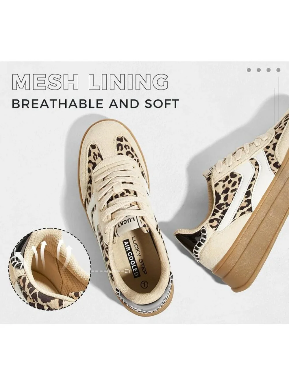 Women's Leopard/Beige Platform Thick Gum Sole Comfortable Tennis Skate Sneakers
